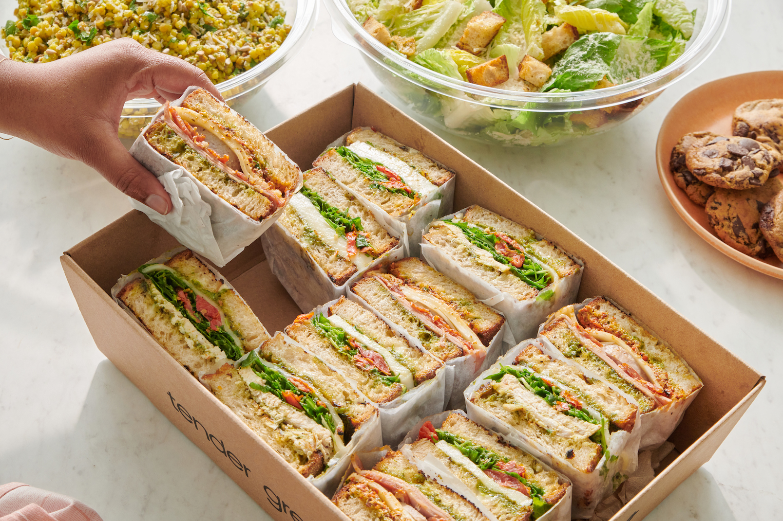 Tender Greens Sandwiches in a catering box